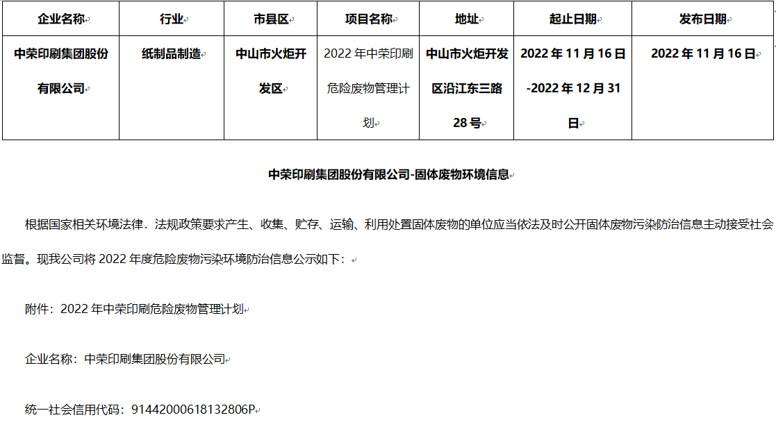 Z6尊龙凯时危险废物信息公示