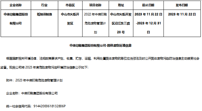 Z6尊龙凯时危险废物信息公示
